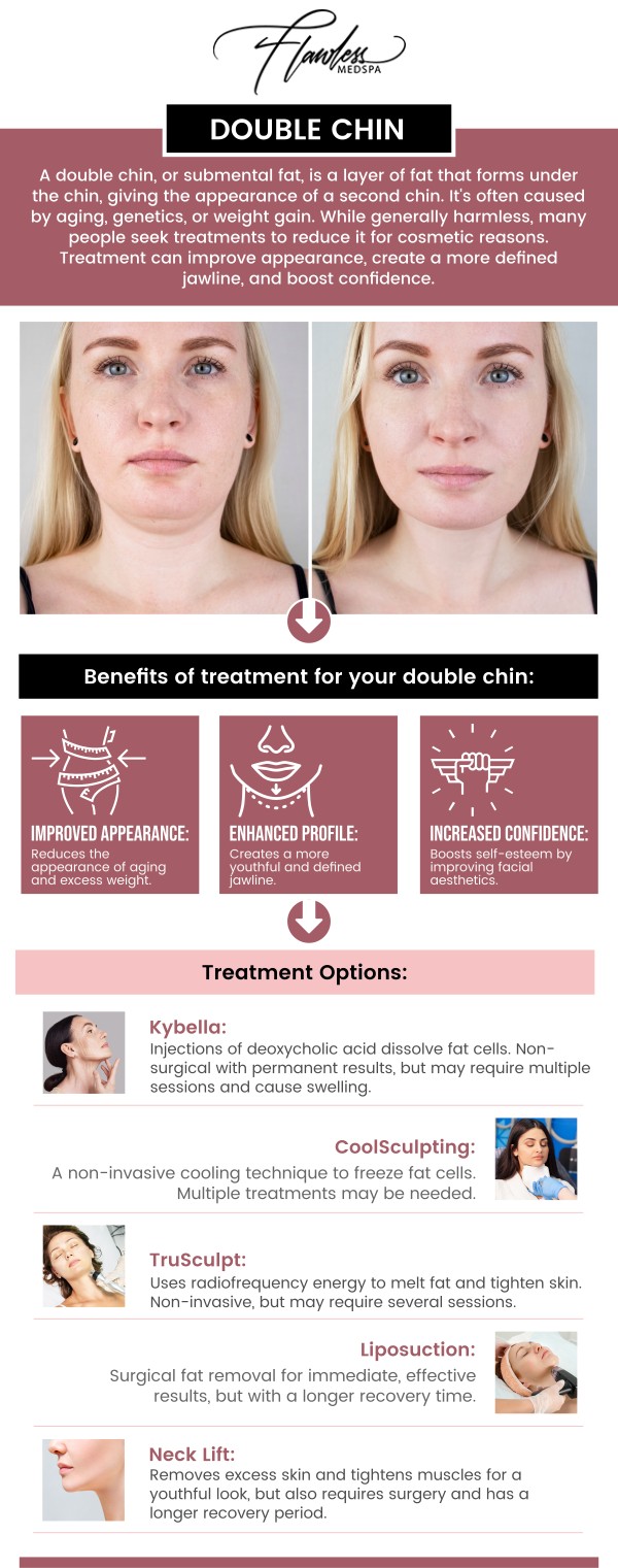 Common questions asked by clients: What causes a double chin? Who is a good candidate for double chin reduction? What treatment options are available for double chin reduction? How soon will I see results from double chin reduction? How much does double chin reduction cost?
Double chin reduction treatments by Melanie Speed, APRN, NP‑C, CANS, at Flawless MedSpa & The Beverly Hills MedSpa target submental fullness for a more defined jawline. Using advanced non‑surgical techniques, these procedures reduce fat and tighten skin with minimal downtime. Achieve a sleeker profile and refreshed appearance under expert care. For more information, please contact us or schedule an appointment online. We have convenient locations to serve you in Las Vegas, NV and Beverly Hills, CA. We serve clients from Las Vegas NV, Summerlin South NV, Paradise NV, Winchester NV, Beverly Hills CA, Los Angeles CA, Santa Monica CA, Burbank CA, and surrounding areas.