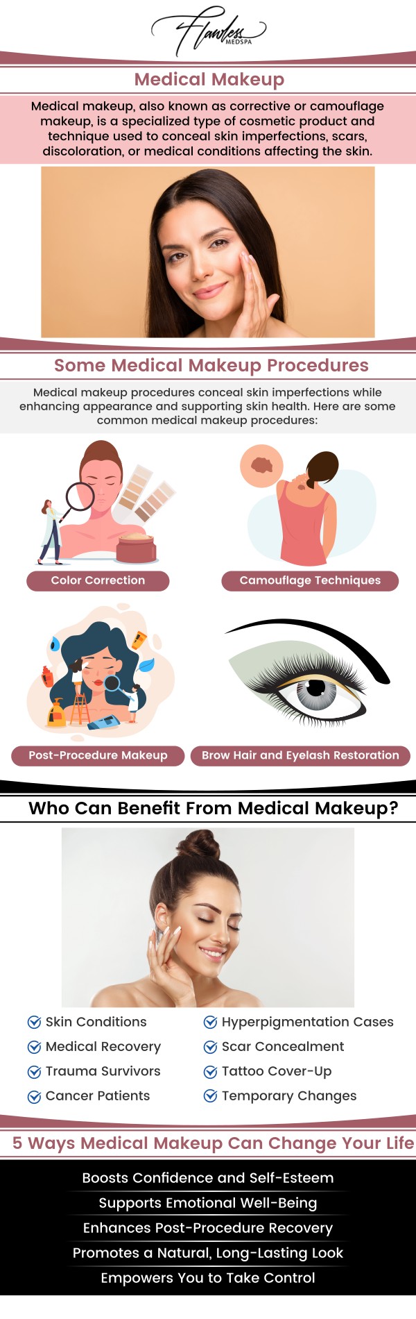 Common questions asked by clients: What types of makeup services are offered? Are makeup services suitable for all skin types? Can makeup services be customized to my skin tone and preferences? How long does a professional makeup application take? How should I prepare my skin before my makeup appointment?
At Flawless MedSpa and The Beverly Hills MedSpa, Melanie Speed, APRN, NP-C, CANS, offers professional makeup services tailored to enhance your natural beauty for any occasion. From soft, radiant looks to full-glam transformations, each application is personalized to your style. Enjoy flawless, camera-ready results that leave you feeling confident and glowing. For more information, please contact us or schedule an appointment online. We have convenient locations to serve you in Las Vegas, NV and Beverly Hills, CA. We serve clients from Las Vegas NV, Summerlin South NV, Paradise NV, Winchester NV, Beverly Hills CA, Los Angeles CA, Santa Monica CA, Burbank CA, and surrounding areas.
