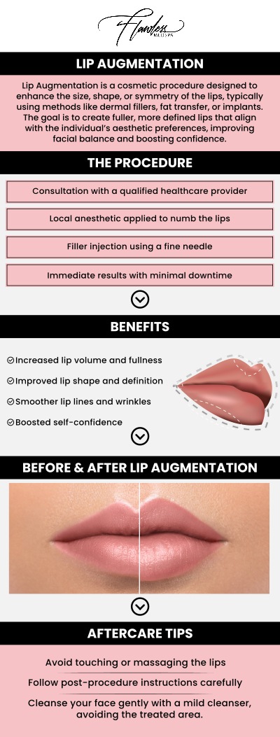 Lip augmentation is a popular non-surgical procedure designed to enhance the shape, volume, and symmetry of the lips. During the treatment, fillers are used to add volume and contour to your lips. The procedure takes less than an hour and is typically painless. Final results are visible in 1-2 weeks, leaving your lips fuller and more defined. At Flawless MedSpa & The Beverly Hills MedSpa, Melanie Speed, APRN, NP-C, CANS, ensures a personalized and comfortable experience, helping you achieve natural-looking, beautiful results. Whether you seek subtle enhancement or more dramatic volume, the procedure is customized to your unique facial features for the best outcome. Contact us today for more information or book an appointment online. We have convenient locations to serve you in Las Vegas, NV and Beverly Hills, CA. Lip augmentation is a popular non-surgical procedure designed to enhance the shape, volume, and symmetry of the lips. During the treatment, fillers are used to add volume and contour to your lips. The procedure takes less than an hour and is typically painless. Final results are visible in 1-2 weeks, leaving your lips fuller and more defined. At Flawless MedSpa & The Beverly Hills MedSpa, Melanie Speed, APRN, NP-C, CANS, ensures a personalized and comfortable experience, helping you achieve natural-looking, beautiful results. Whether you seek subtle enhancement or more dramatic volume, the procedure is customized to your unique facial features for the best outcome. Contact us today for more information or book an appointment online. We have convenient locations to serve you in Las Vegas, NV and Beverly Hills, CA.