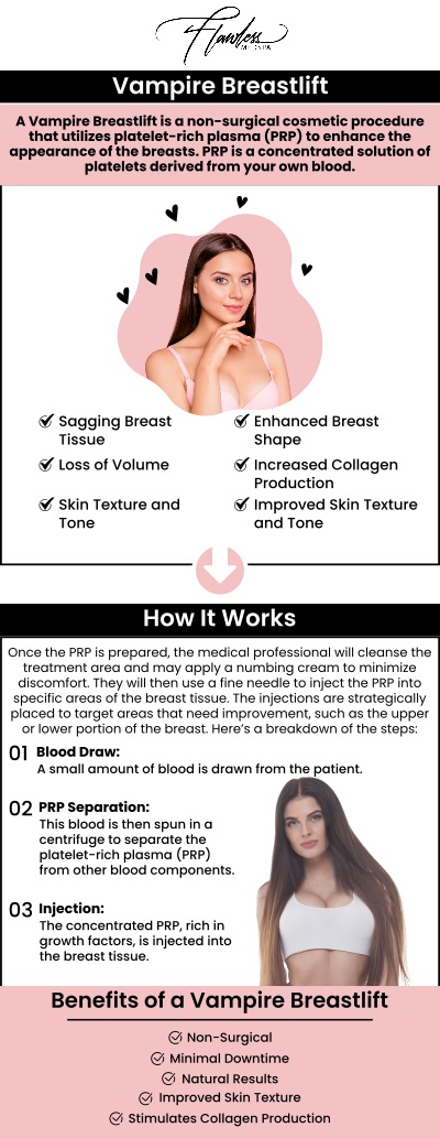 Common questions asked by clients: What is a Vampire Breast Lift? What are the benefits of a Vampire Breast Lift? How long does a Vampire Breast Lift treatment take? How much does a Vampire Breast Lift cost? Who is a good candidate for a Vampire Breast Lift?
The Vampire Breast Lift is a non-surgical treatment that uses platelet-rich plasma (PRP) to lift and rejuvenate the breasts, improving shape, firmness, and skin tone. Melanie Speed, APRN, NP-C, CANS, offers customized treatments that enhance your natural breast appearance without the need for implants or surgery. Experience a natural lift and rejuvenation with minimal downtime at The Beverly Hills MedSpa. For more information, contact us or schedule an appointment. We are conveniently located at 435 N Roxbury Drive, Suite 100, Beverly Hills, CA 90210. We serve clients from Beverly Hills CA, Los Angeles CA, Santa Monica CA, Burbank CA, Culver City CA, West Hollywood CA, Inglewood CA, and surrounding areas.